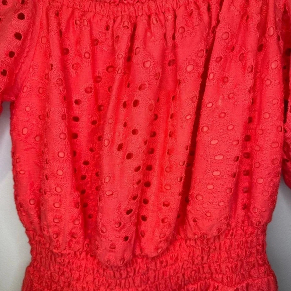 Betsey Johnson Women's Eyelet Midi Puff Sleeve Dress Paradise Pink Sz XS Spring - Picture 5 of 13